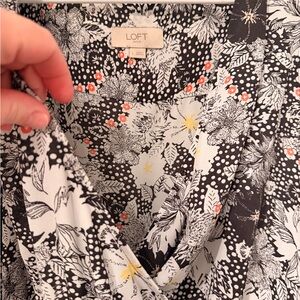 LOFT Monochrome Floral Blouse with Orange Highlights